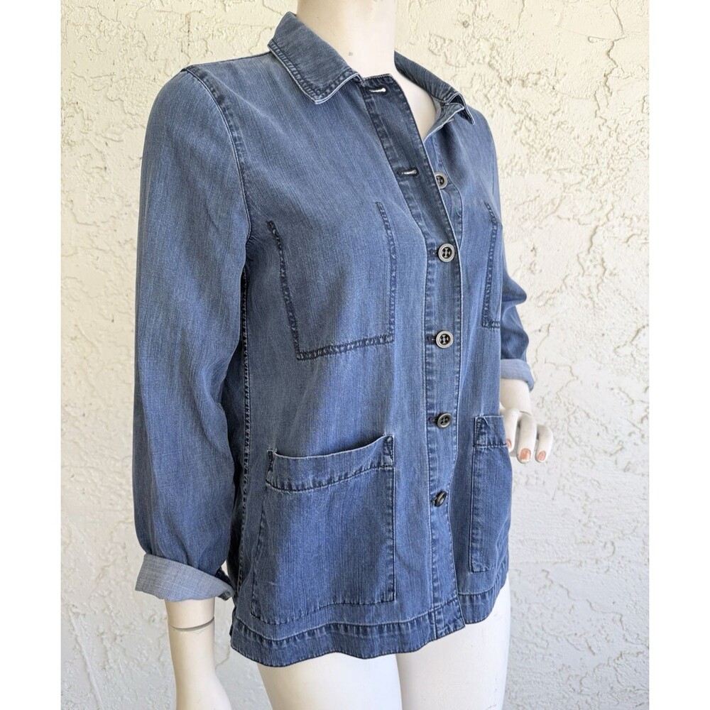 EILEEN FISHER Jacket Top Lyocell Organic Cotton Blue Denim Style Oversized PS